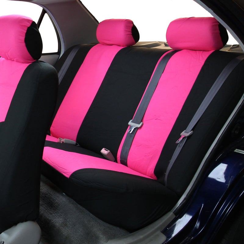 FH Group Flat Cloth Full Set Car Seat Covers Three Row 7 Seater - Universal Fit for Cars, Trucks & SUVs Pink - Image 3